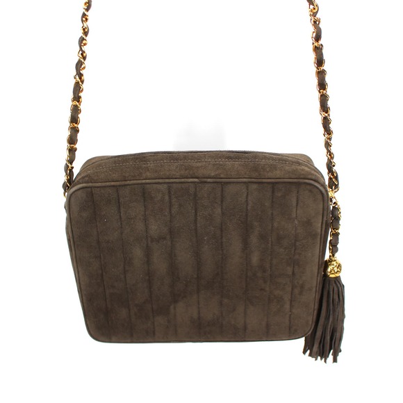 CHANEL Vertical Quilt Brown Suede Fringe Tassel Camera Bag CC Turnlock Crossbody - Picture 6 of 11